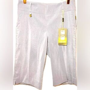 NWT NEW Swing Control Seersucker Blue Lines Bermuda Golf Shorts 12 Tummy Control